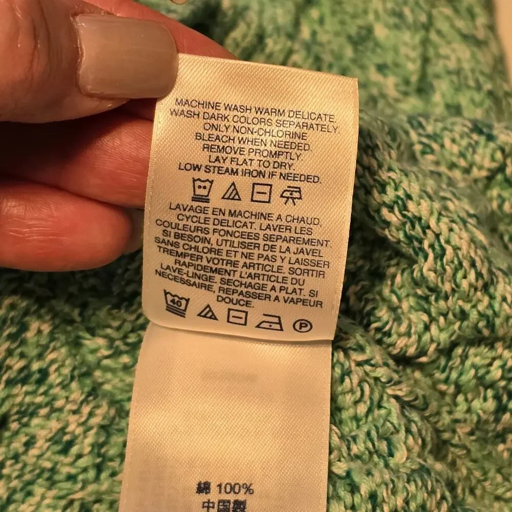 Lands End Drifter Sweater Womens Size Small Green Cable Knit Chunky Fisherman